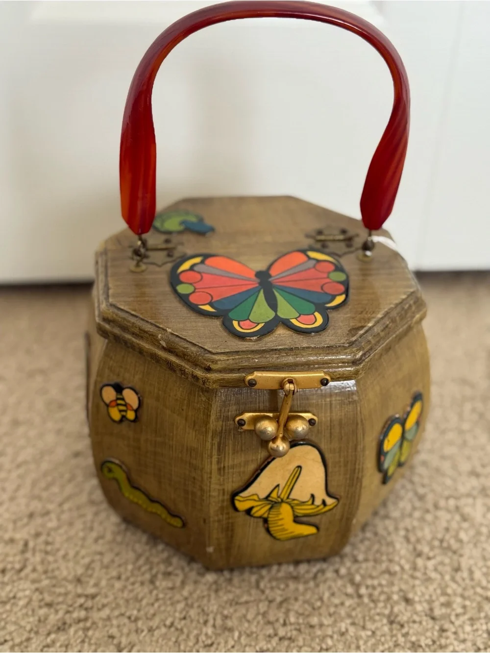VINTAGE Whimsy Wooden box Hand Bag